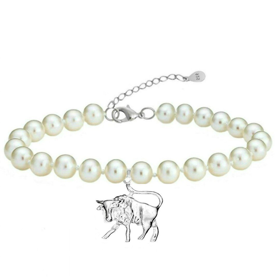 Bratara Zodiac Taur cu Perle Naturale Albe