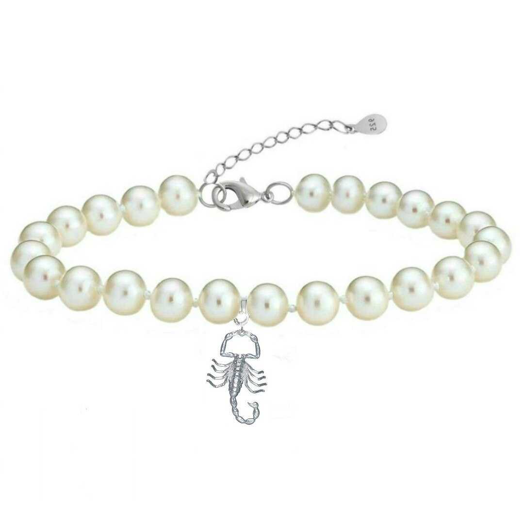 Bratara Zodiac Scorpion cu Perle Naturale Albe