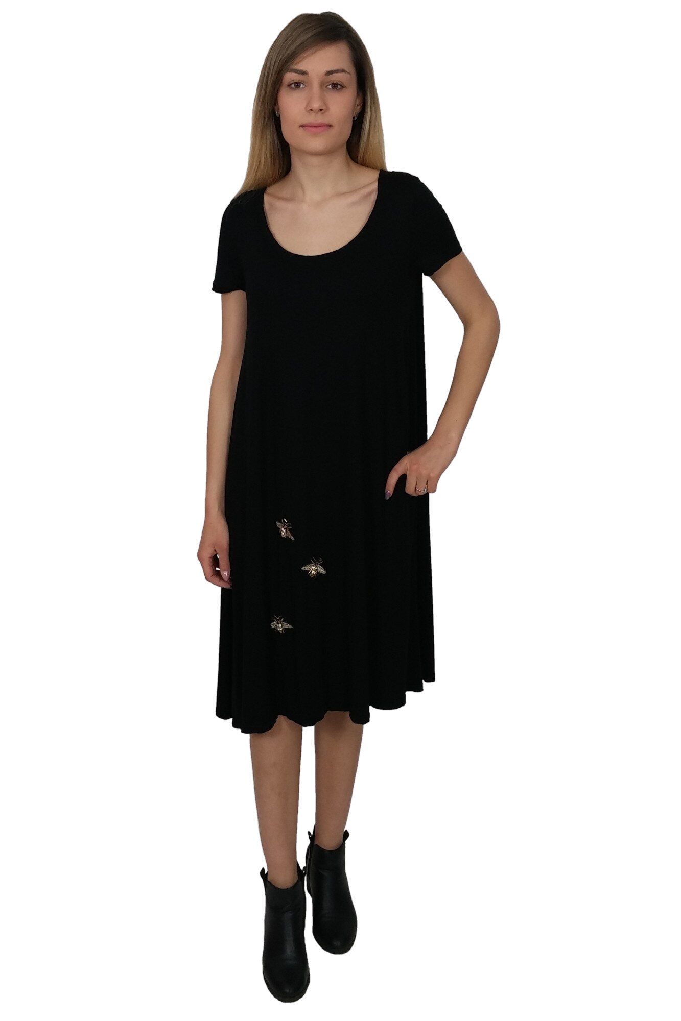 Rochie dama maxi, Breel's, Casual, cu accesoriu ‘fluturi’, Neagra
