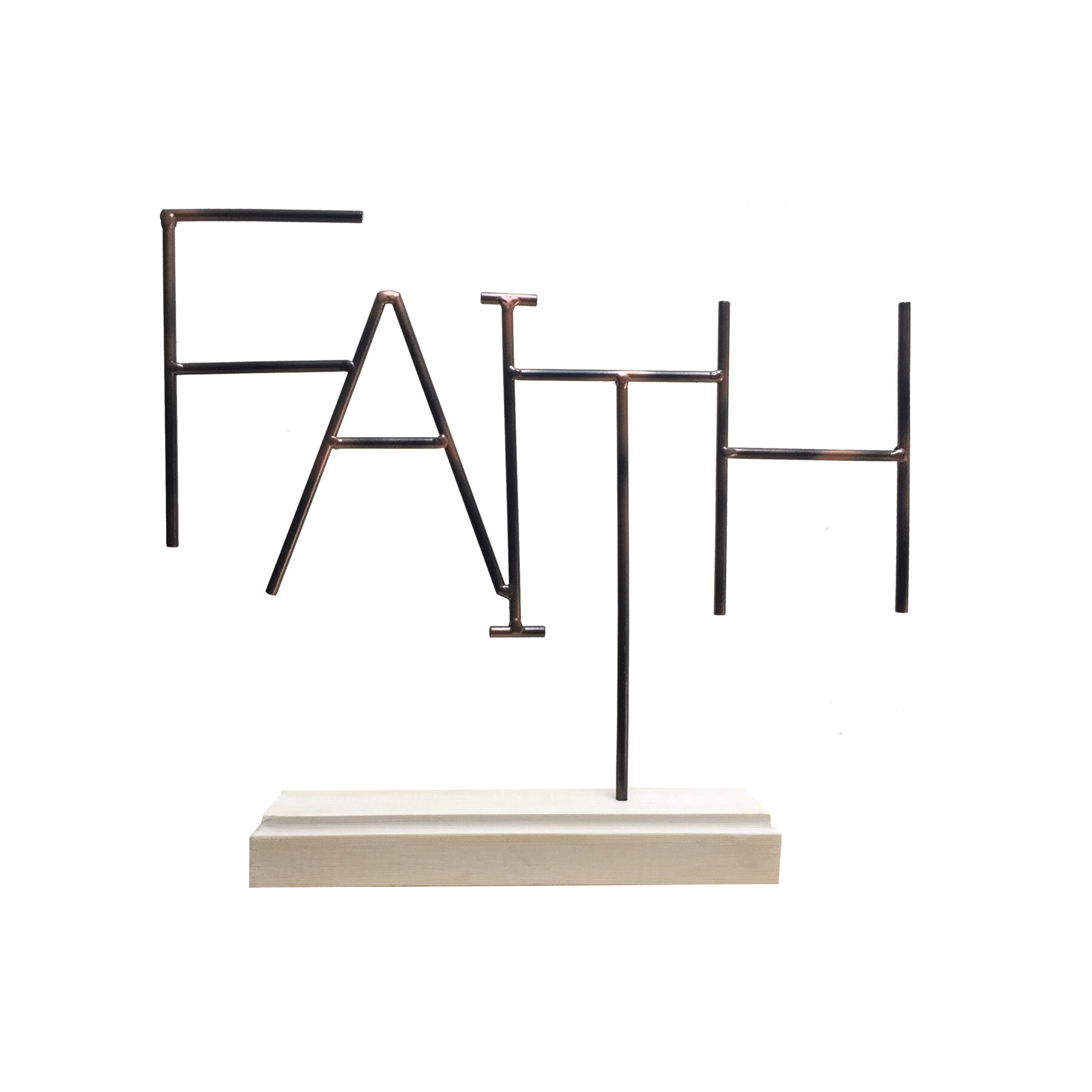 Mesaj decorativ - Faith, Fier forjat, Lemn natur, Negru/Cupru, Antic, Vintage, Handmade