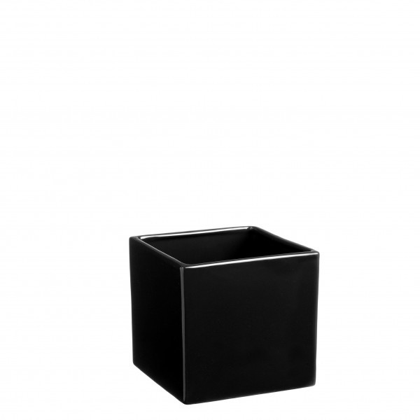 Ghiveci ceramic decorativ patrat Zilla, marca Edelman, culoarea neagra cu finisaj lucios, cu diametrul de 10cm, pentru interior, fara gauri de drenaj