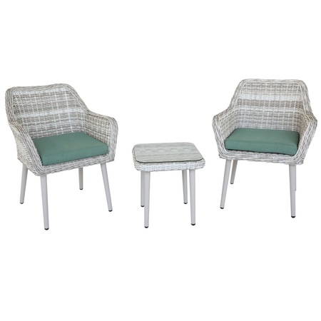 Set mobilier gradina/terasa/balcon Kring Nisa, masa, 2 fotolii, ratan sintetic, bej/verde