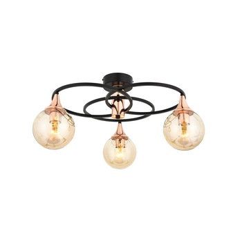 Plafoniera Avonni 3 brate , finisaj Negru si auriu abajur culoarea mierii 3xE27 max60W Plafoniera Avonni 3 brate , finisaj Negru si auriu abajur culoarea mierii 3xE27 max60W