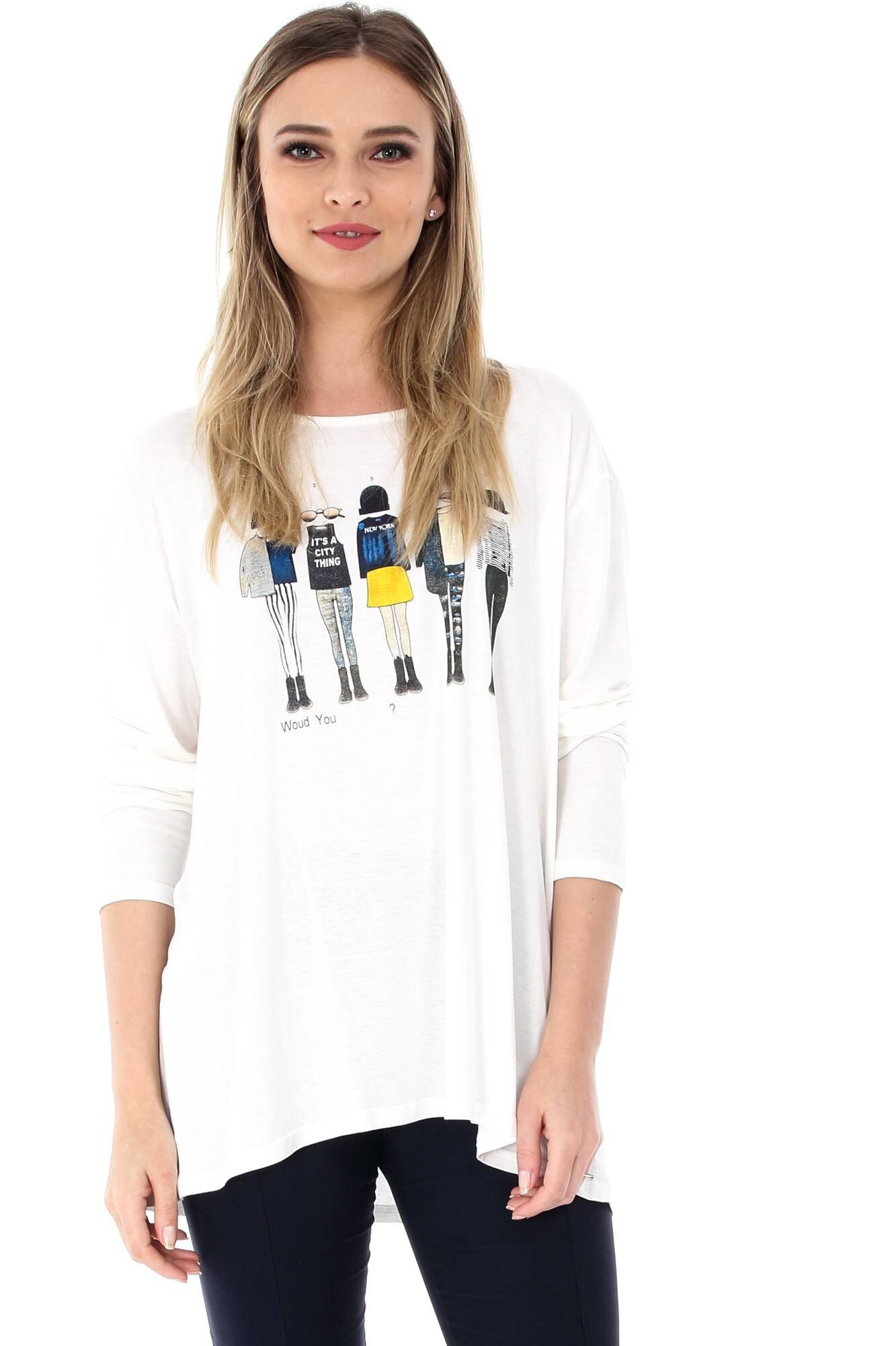 Bluza de dama, crem, ROH, cu imprimeu colorat , M