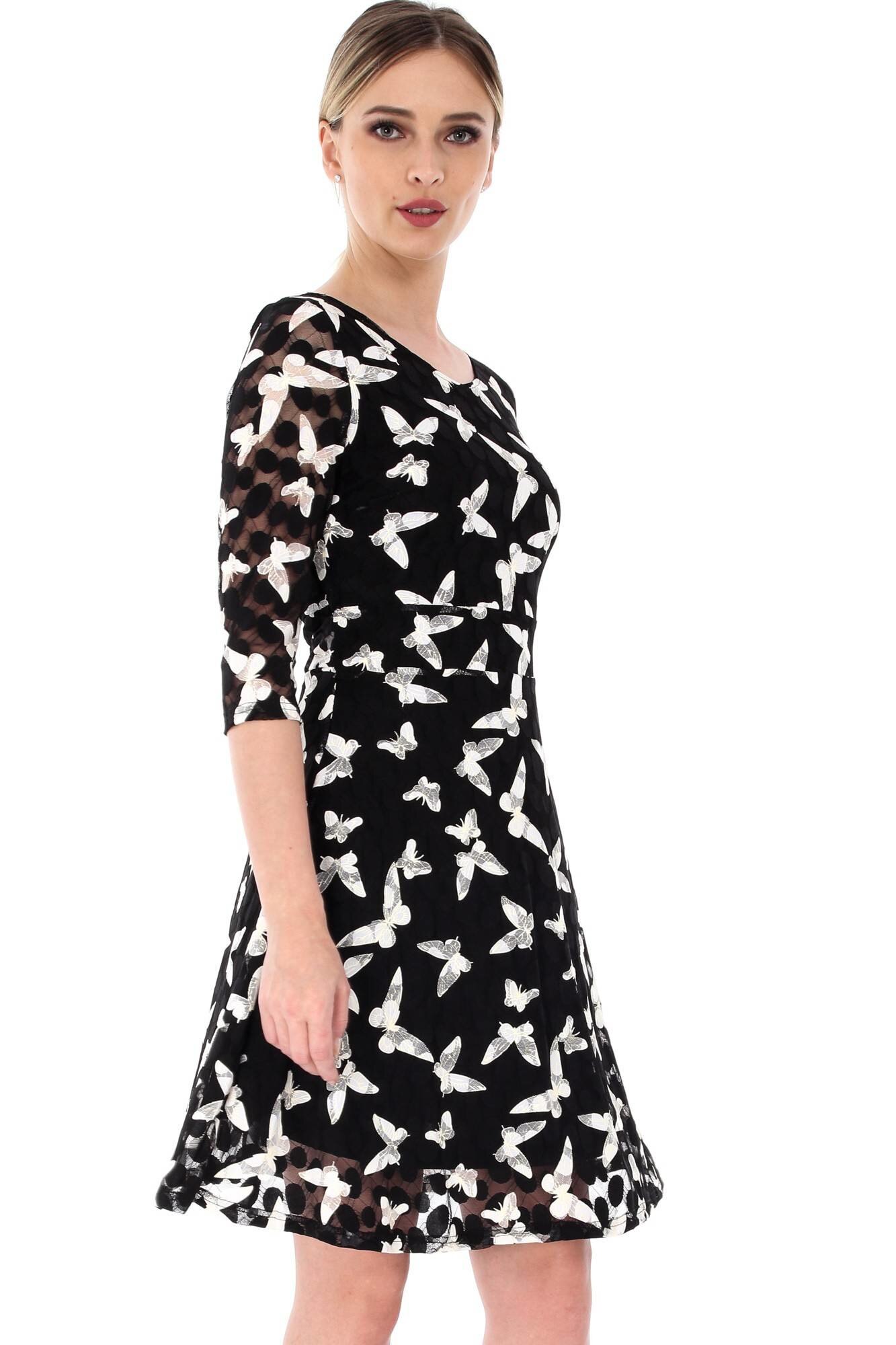 Rochie neagra, ROH, midi, cu fluturi, 40