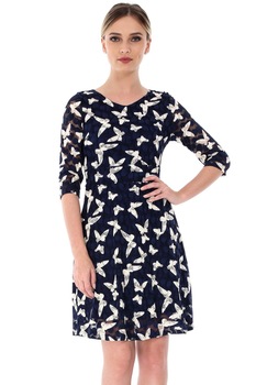 Rochie bleumarin din dantela, ROH, midi, cu fluturi Rochie bleumarin din dantela, ROH, midi, cu fluturi