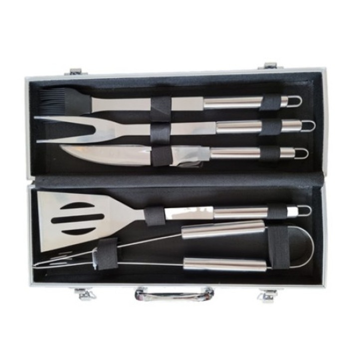 Set ustensile gratar inox 5 piese in geanta aluminiu, Zilan-Tools ZLN0844