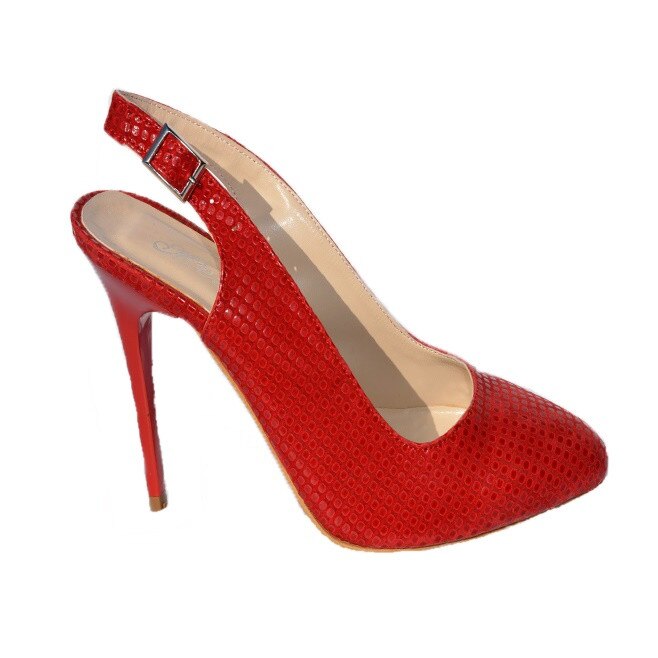 Sandale fashion cu model de buline si toc cui, D&J Exclusive, Rosu, 38 EU