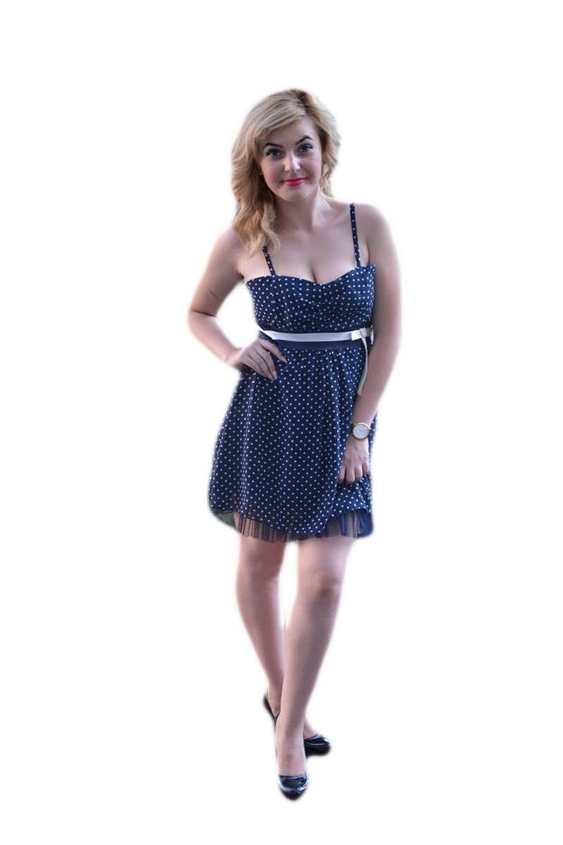 Rochie feminina, rafinata cu buline albe, D&J Exclusive, Albastru marin