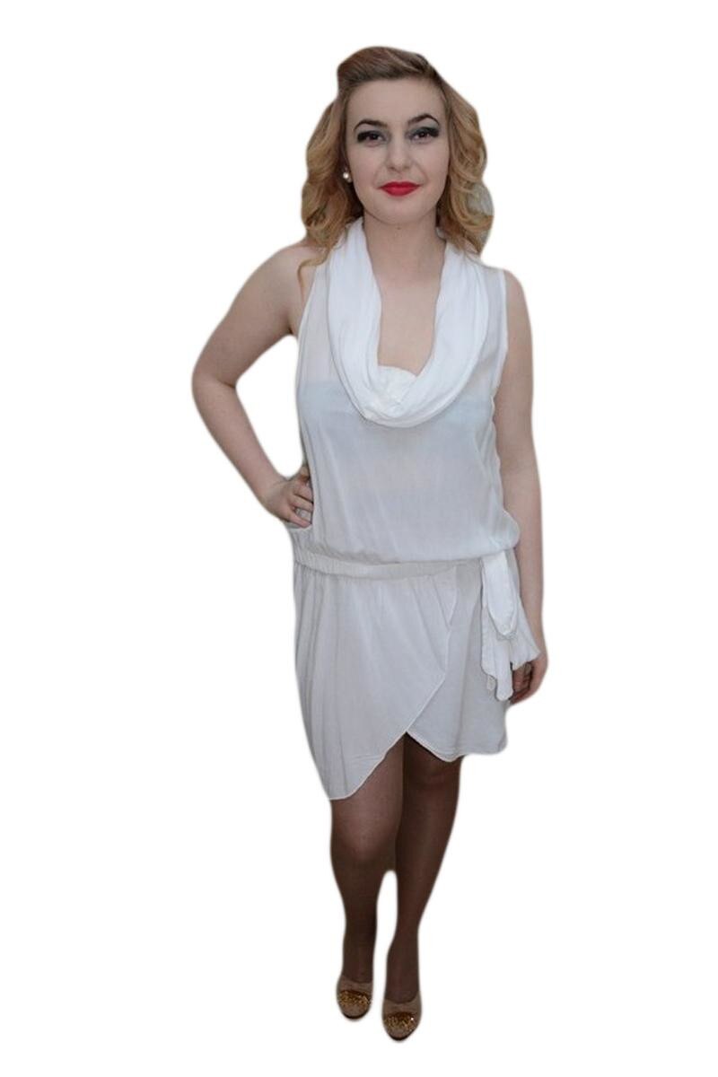 Rochie scurta de plaja, fara maneca, decolteu adanc, D&J Exclusive, Alb