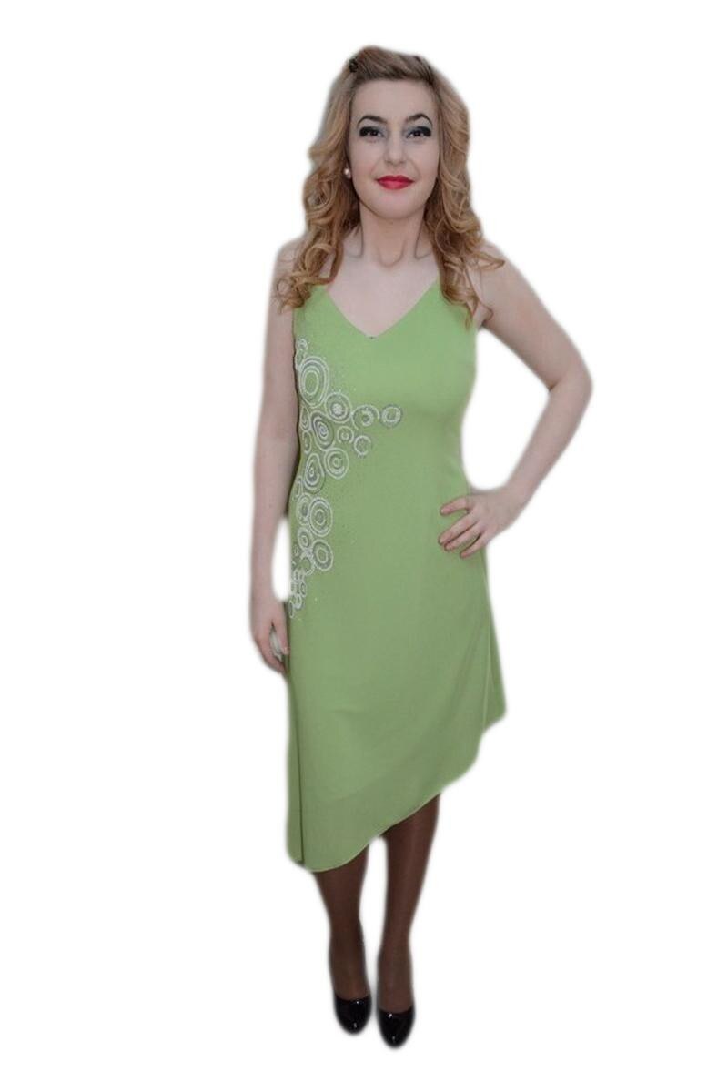 Rochie fashion, asimetrica, margele albe aplicate, D&J Exclusive, Verde deschis