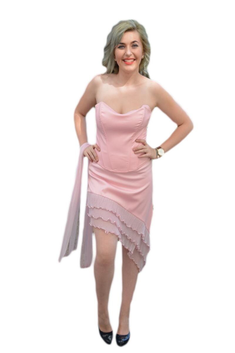 Rochie scurta, cu corset si fusta, D&J Exclusive, Roz, 40