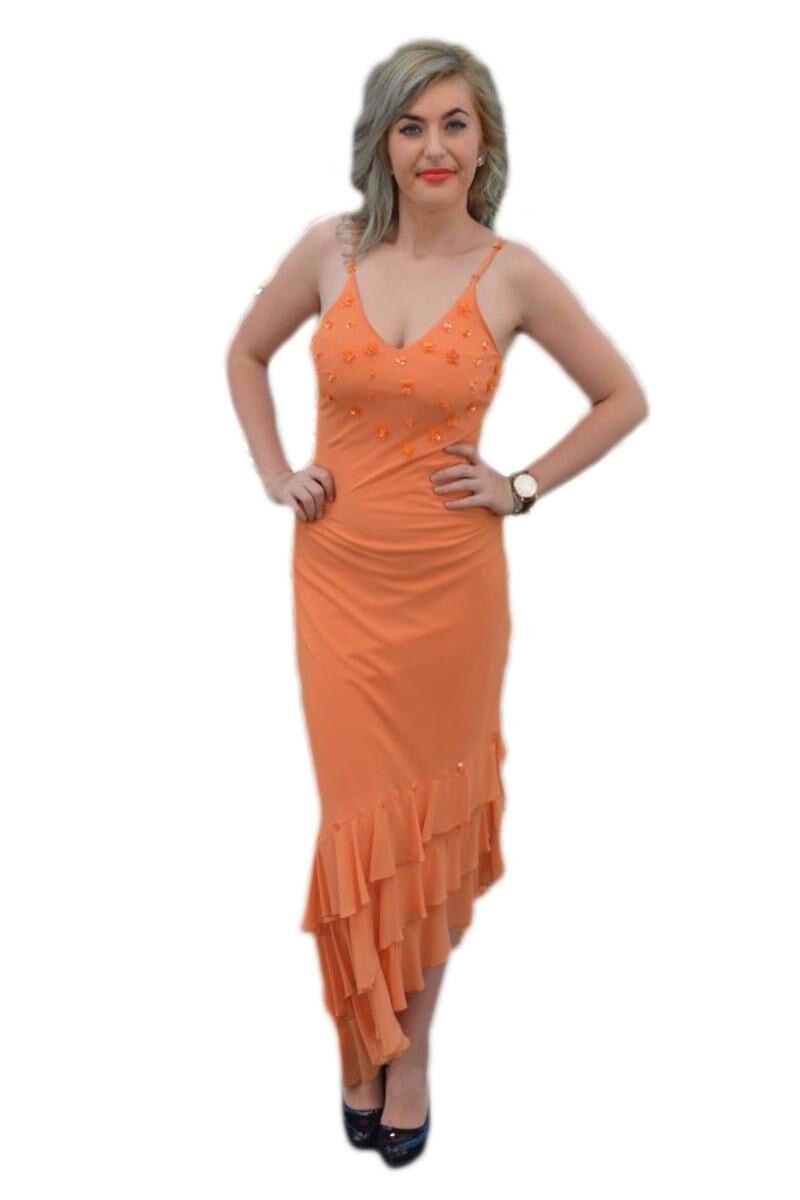 Rochie eleganta din voal asimetrica, D&J Exclusive, Portocaliu