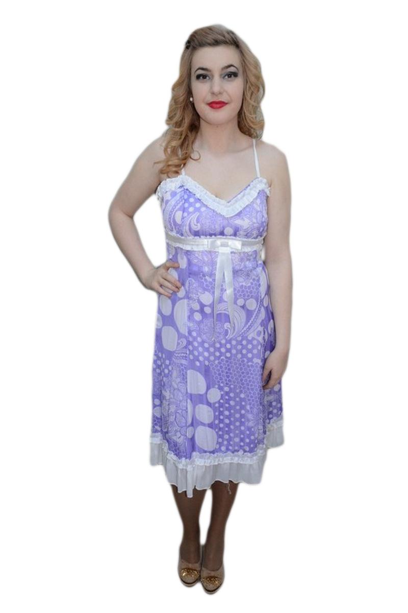 Rochie in tendinte cu design alb si bretele subtiri, D&J Exclusive, Mov