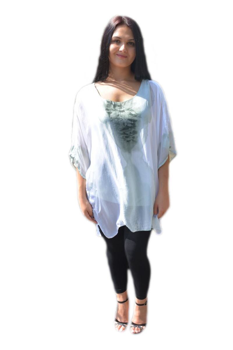 Bluza dama, moderna, verde-albastru-maro, D&J Exclusive, Alb/verde