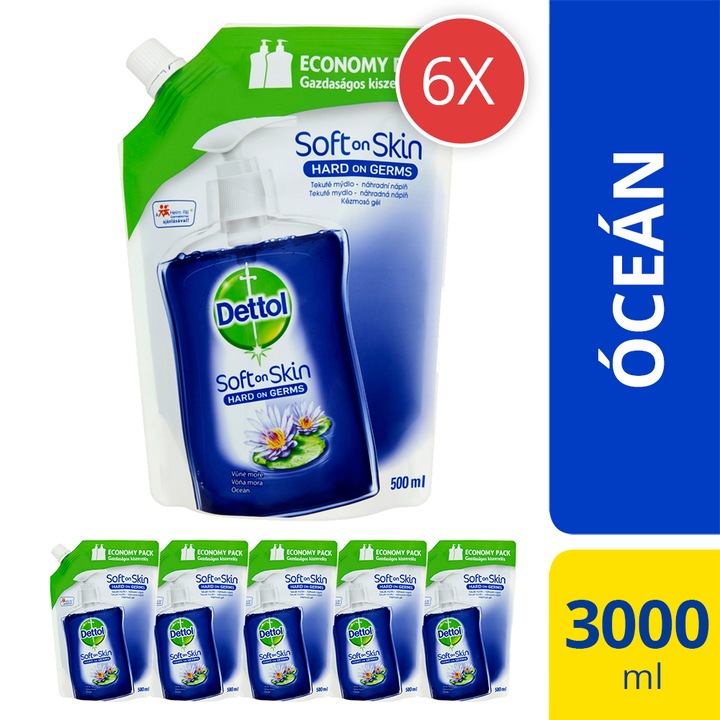 Dettol Folyékony szappan utántöltő, Óceán, 6x 500 ml
