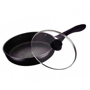 Tigaie aluminiu Bohmann 24X5.8 cm, cu invelis interior din marmura, fagure de miere, cu capac, Negru Tigaie aluminiu Bohmann 24X5.8 cm, cu invelis interior din marmura, fagure de miere, cu capac, Negru