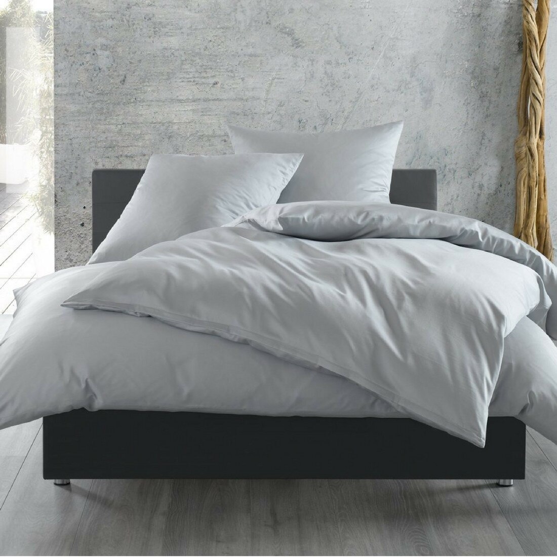 Lenjerie de Pat, Bumbac Ranforce Lux, Model Uni Gri, 2 persoane, 50X70, 180X200