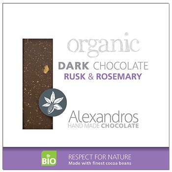 Ciocolata neagra cu rozmarin si biscuite, Alexandros, BIO, hand made, 90 g