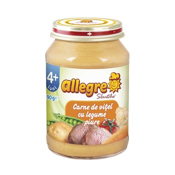Piure bebelusi Carne de vitel cu legume , 190 g, 4 luni + Piure bebelusi Carne de vitel cu legume , 190 g, 4 luni +