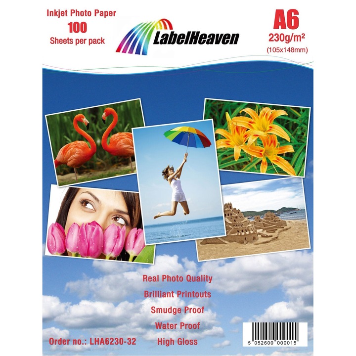 Set de 100 Coli Hartie Foto A6 LabelHeaven Premium High Glossy 230g