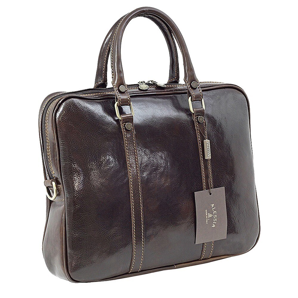 Servieta maro de dama, Suveran, din piele naturala vacchetta SUPERIOR, made in italy