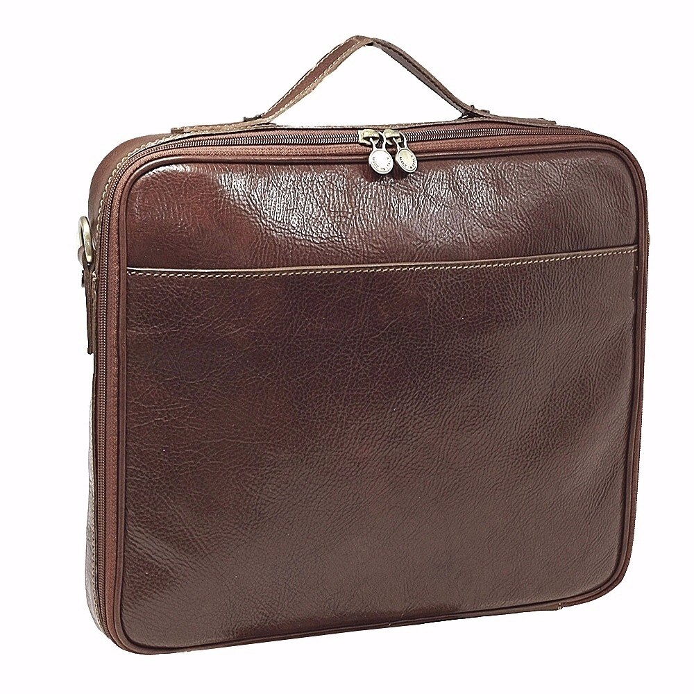 Geanta port laptop, piele naturala vachetta maro, Suveran