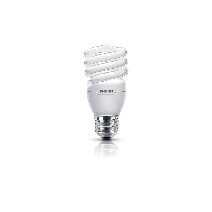 Bec economic Philips, Tornado T2, forma spirala, E27, 15W, 10000 ore, lumina rece