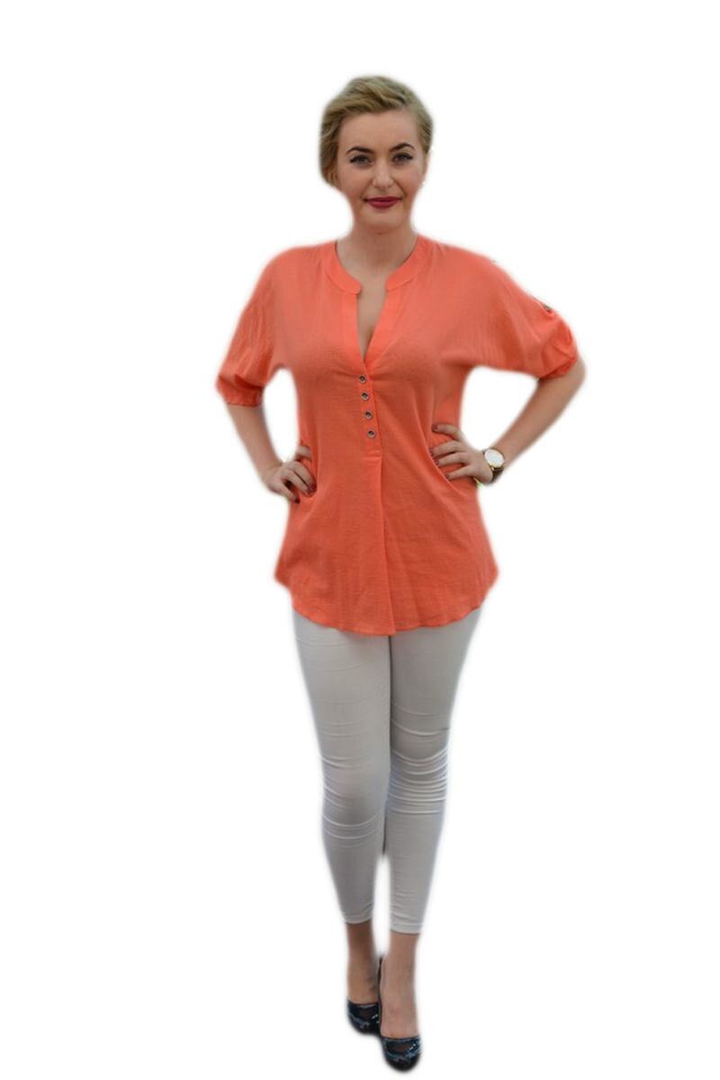 Bluza casual, de vara, culoare neagra, D&J Exclusive, Portocaliu