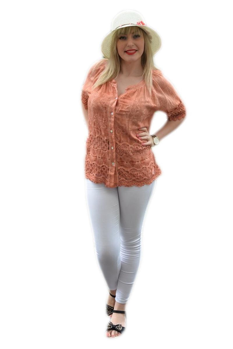 Bluza deosebita, culoare corai, D&J Exclusive, Caramiziu