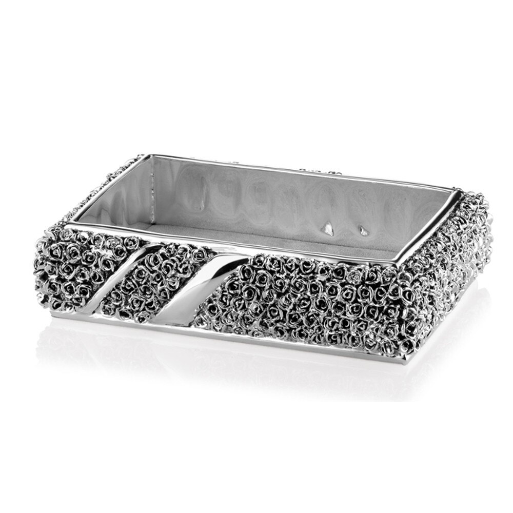 Cutie argintata dreptunghiulara cu trandafiri