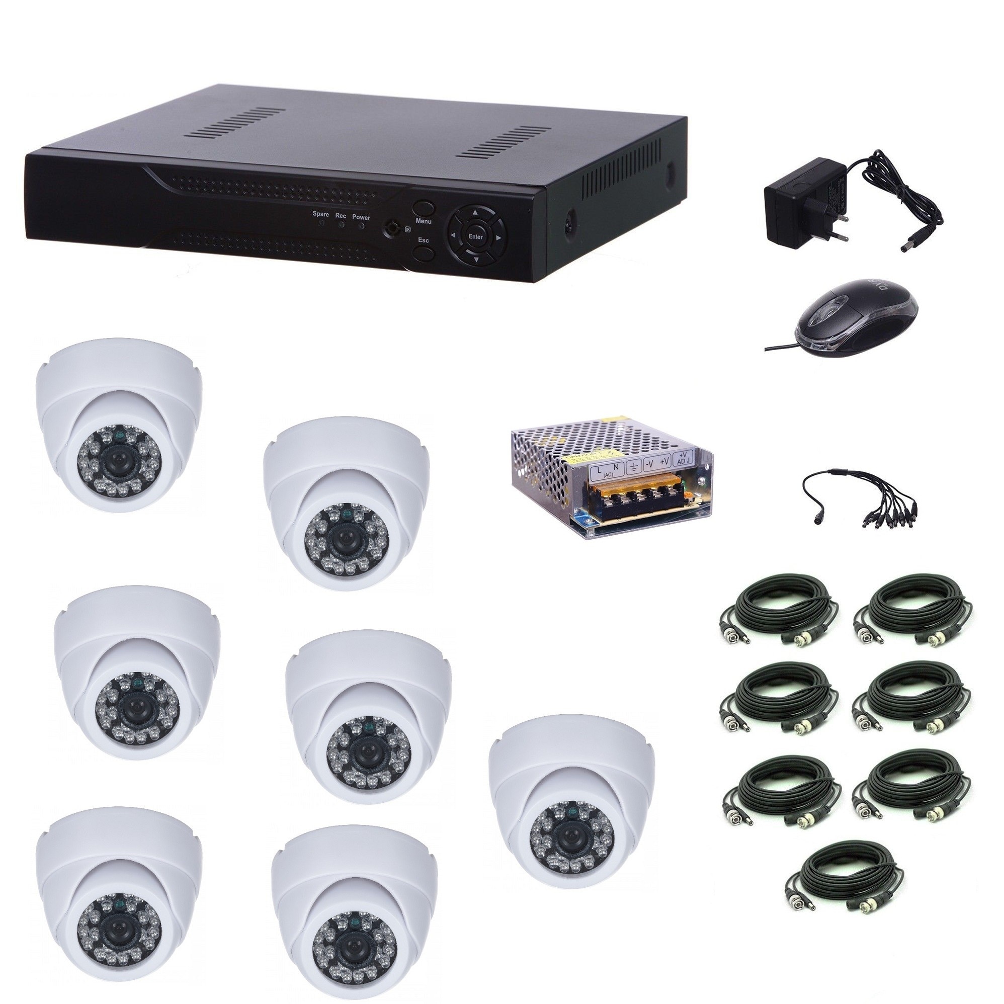 Kit supraveghere video Aku 7 camere interior 1200 TVL + DVR 8 canale LAN H264