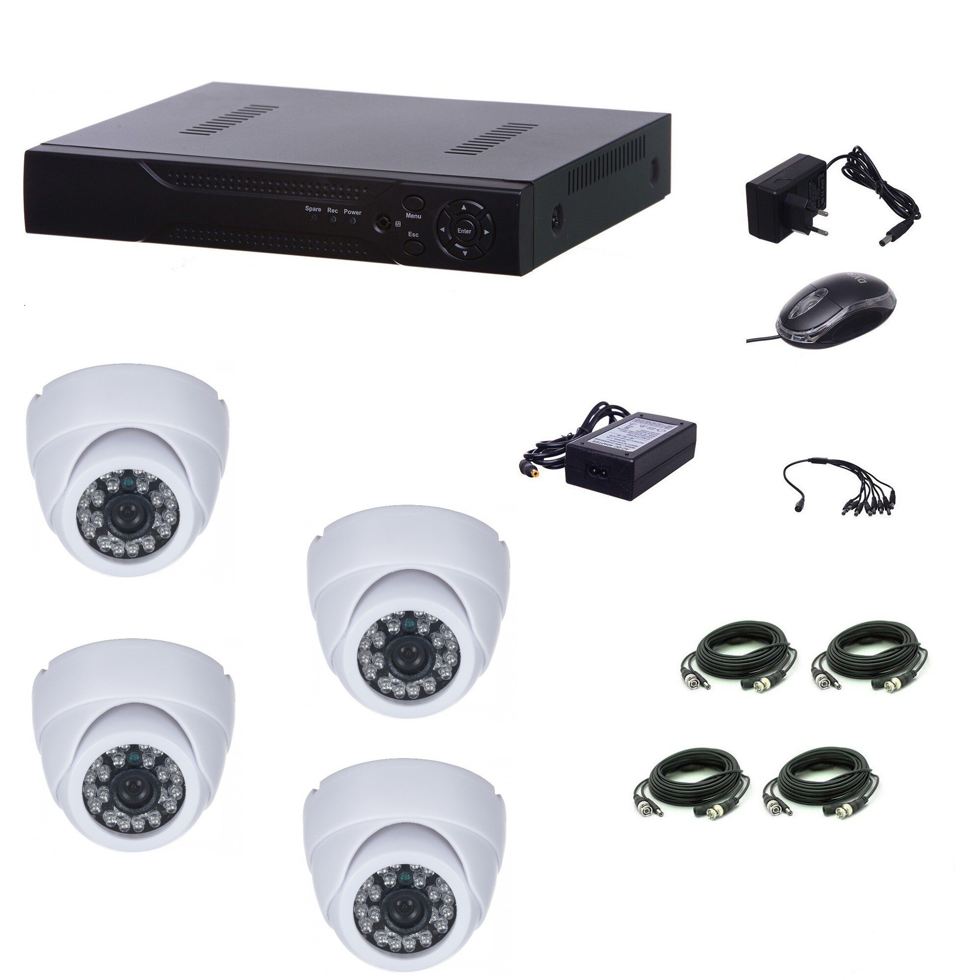 Kit supraveghere video Aku 4 camere interior 1200 TVL + DVR 4 canale LAN H264