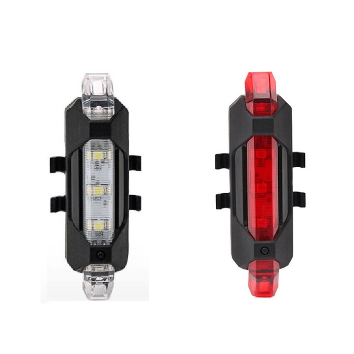 Carsons Fényszóró és ütköző, Kerékpárhoz / robogóhoz, 5 LED, Újratölthető USB, Komplett világító készlet, Fekete