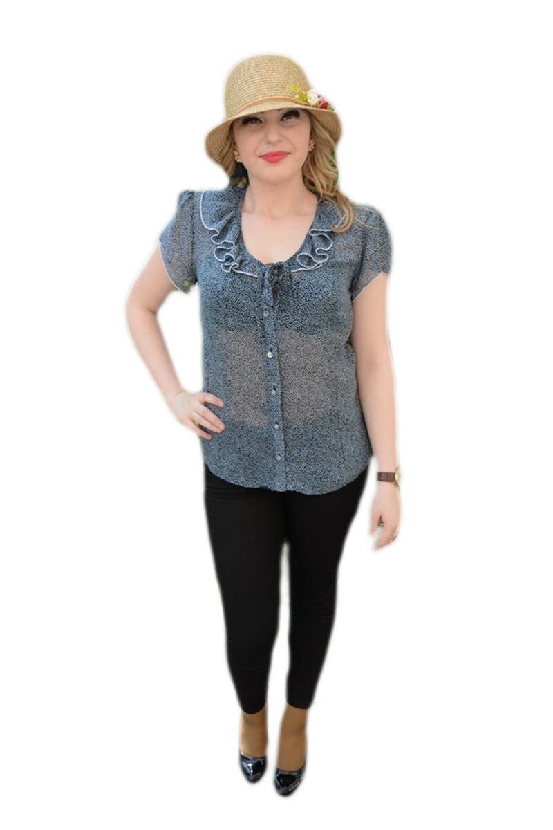 Bluza dama, de culoare roz, D&J Exclusive, Bleumarin/Alb