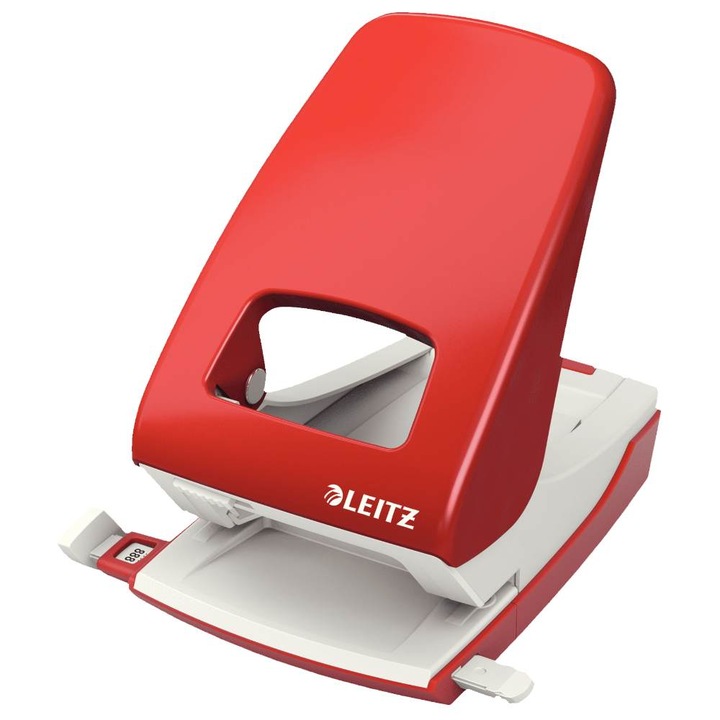 Leitz 5138 lyukasztó, 40 lapos kapacitás, műanyag / fém, piros