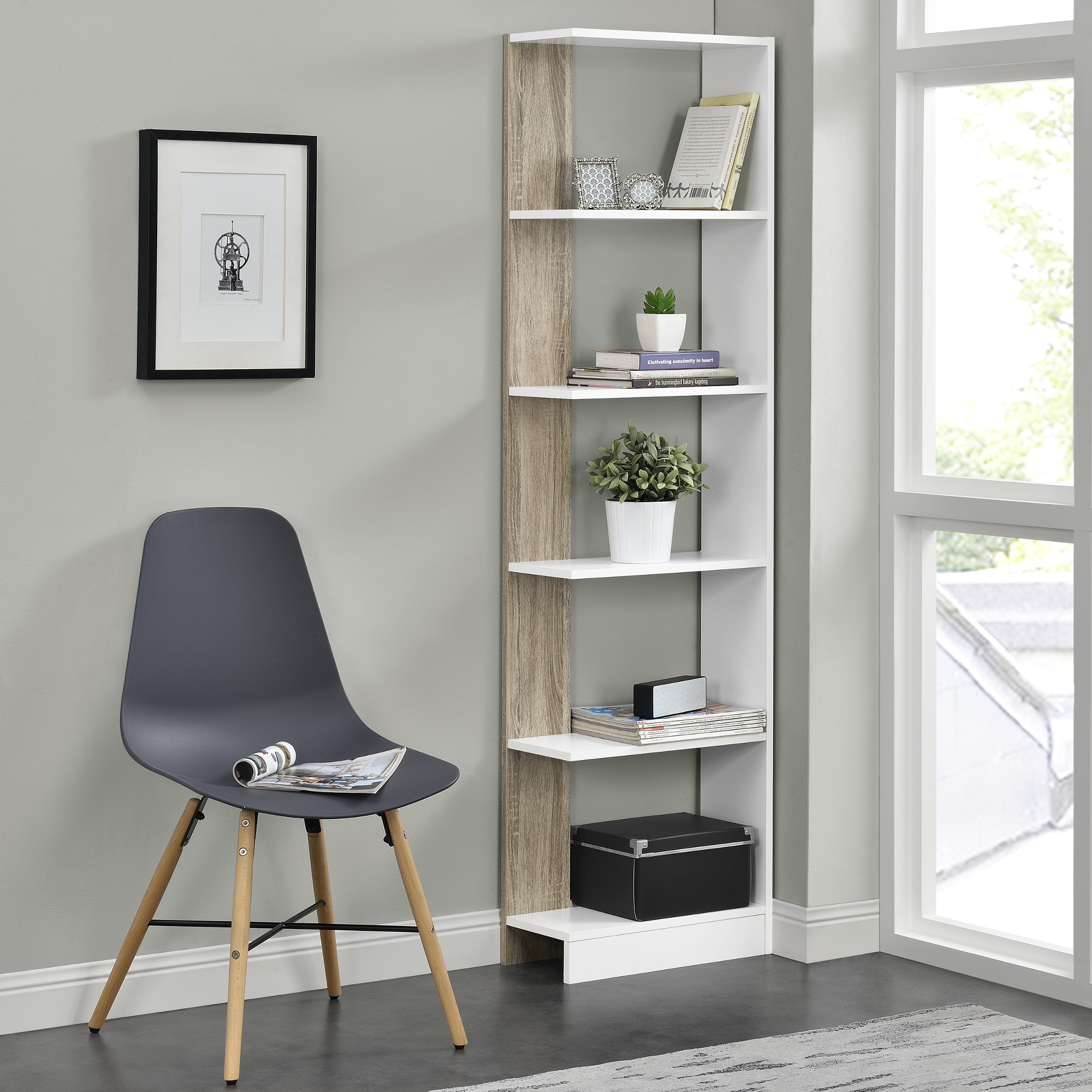 Шкаф за книги [en.casa]® ,170,5 x 45 x 21cm, MDF, Бял - eMAG.bg
