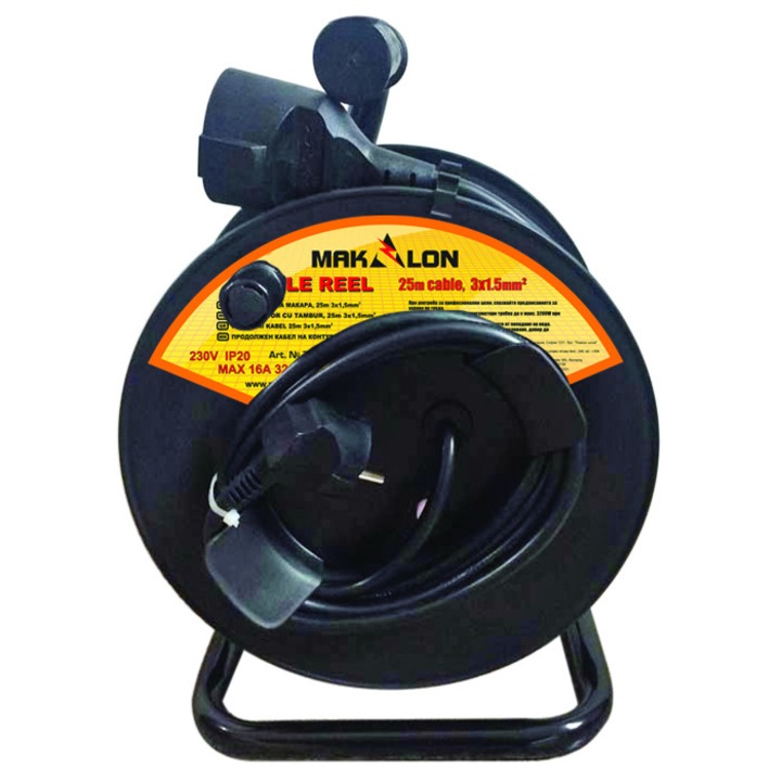 Удължител, Тип макара, 25м 1.5мм2 с термозащита МК