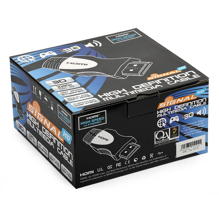 HDMI кабел Signal 10m позлатен 28AWG v1.4 High Speed с Ethernet