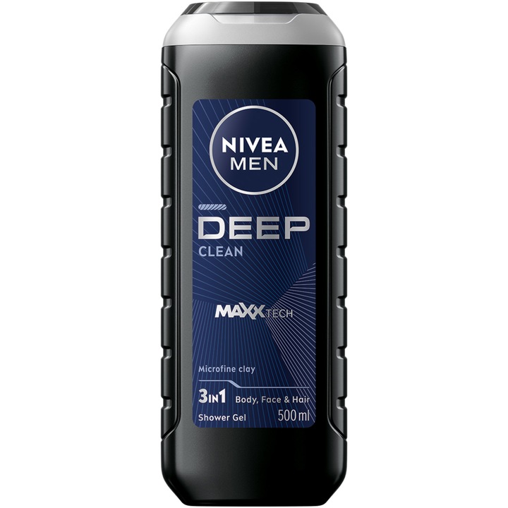 Gel de dus NIVEA MEN Deep Clean, 3 in 1, pentru corp, fata si par 500 ml