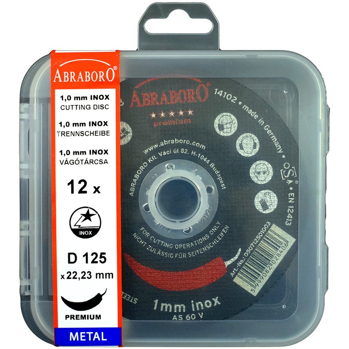 ABRABORO® Chili INOX premium fémvágó korong D 125x22 mm, 12 db, műanyag dobozban