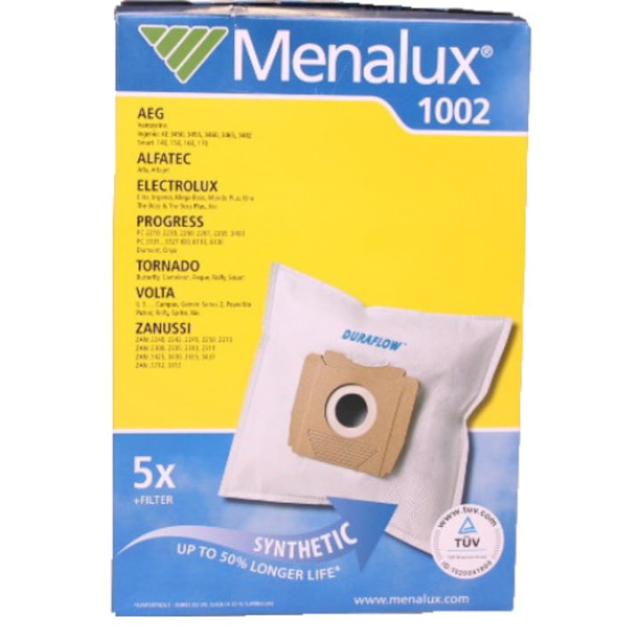 Menalux 1002 szintetikus porzsák, 5 db + 1 microfilter (AEG, Electrolux)