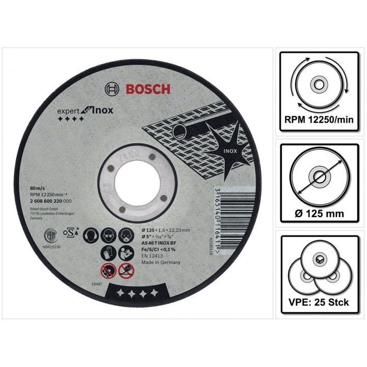 Диск за рязане Bosch Best for Inox - Rapido прав,125 mm