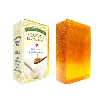Sapun revitalizant cu lapte, miere si parfum asortat 100 g Sapun revitalizant cu lapte, miere si parfum asortat 100 g