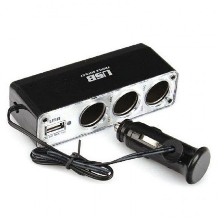 SportTech öngyújtó adapter 3 aljzattal és USB porttal