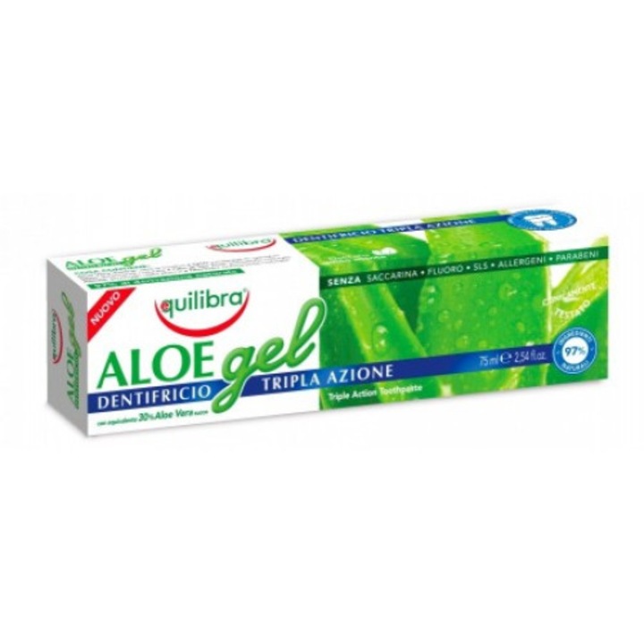 Hármas hatású, EQUILIBRA fogzselé, 30% Aloe Vera-val, 75 ml-es tubus