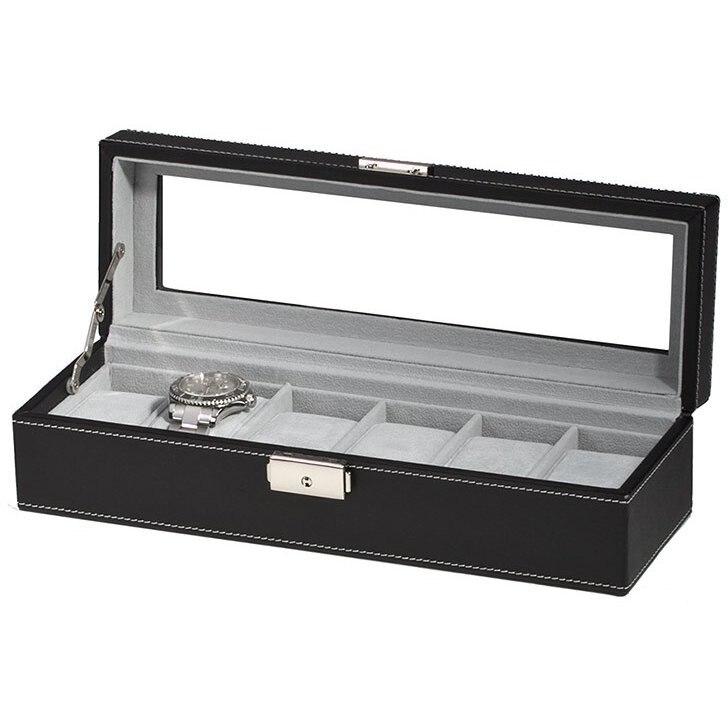 Cutie depozitare neagra pentru 6 ceasuri