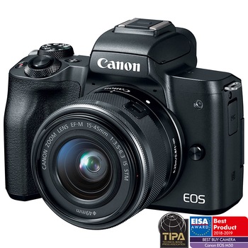 Aparat foto mirrorless Canon EOS M50, 24.1 MP, 4K, Wi-Fi, Negru + Obiectiv EF-M 15- 45mm f/3.5-6.3 IS STM Aparat foto mirrorless Canon EOS M50, 24.1 MP, 4K, Wi-Fi, Negru + Obiectiv EF-M 15- 45mm f/3.5-6.3 IS STM