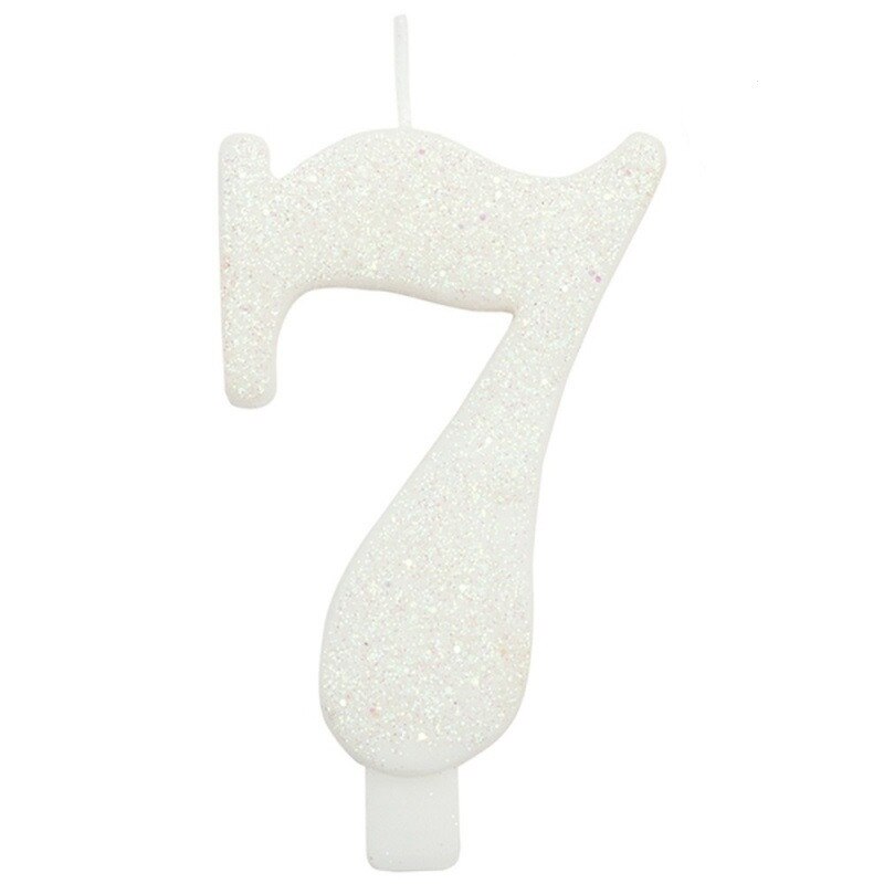 Lumanare aniversara cifra 7 cu sclipici - 9.5 cm, Alb, Radar 50807