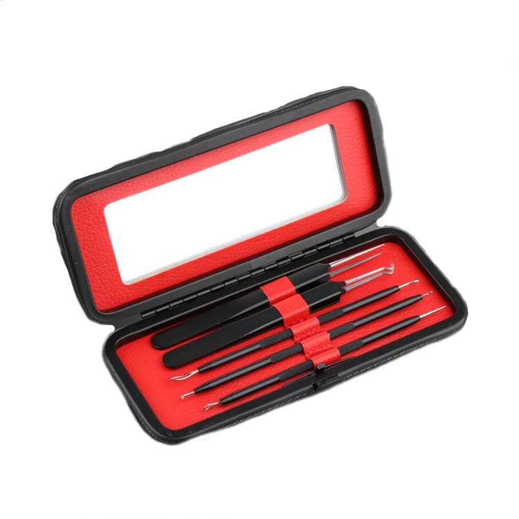 Trusa pentru eliminarea punctelor negre, PRO Luxury Black&Red, cu oglinda, 5 piese